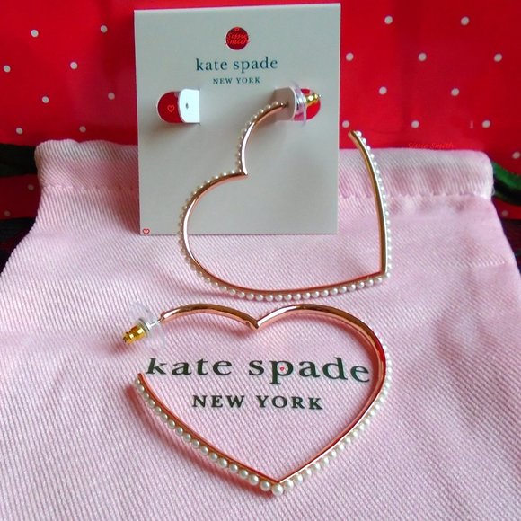 kate spade Jewelry - ♠️ Kate Spade ♠️ Shining Spade Pearl Heart Hoop Earrings